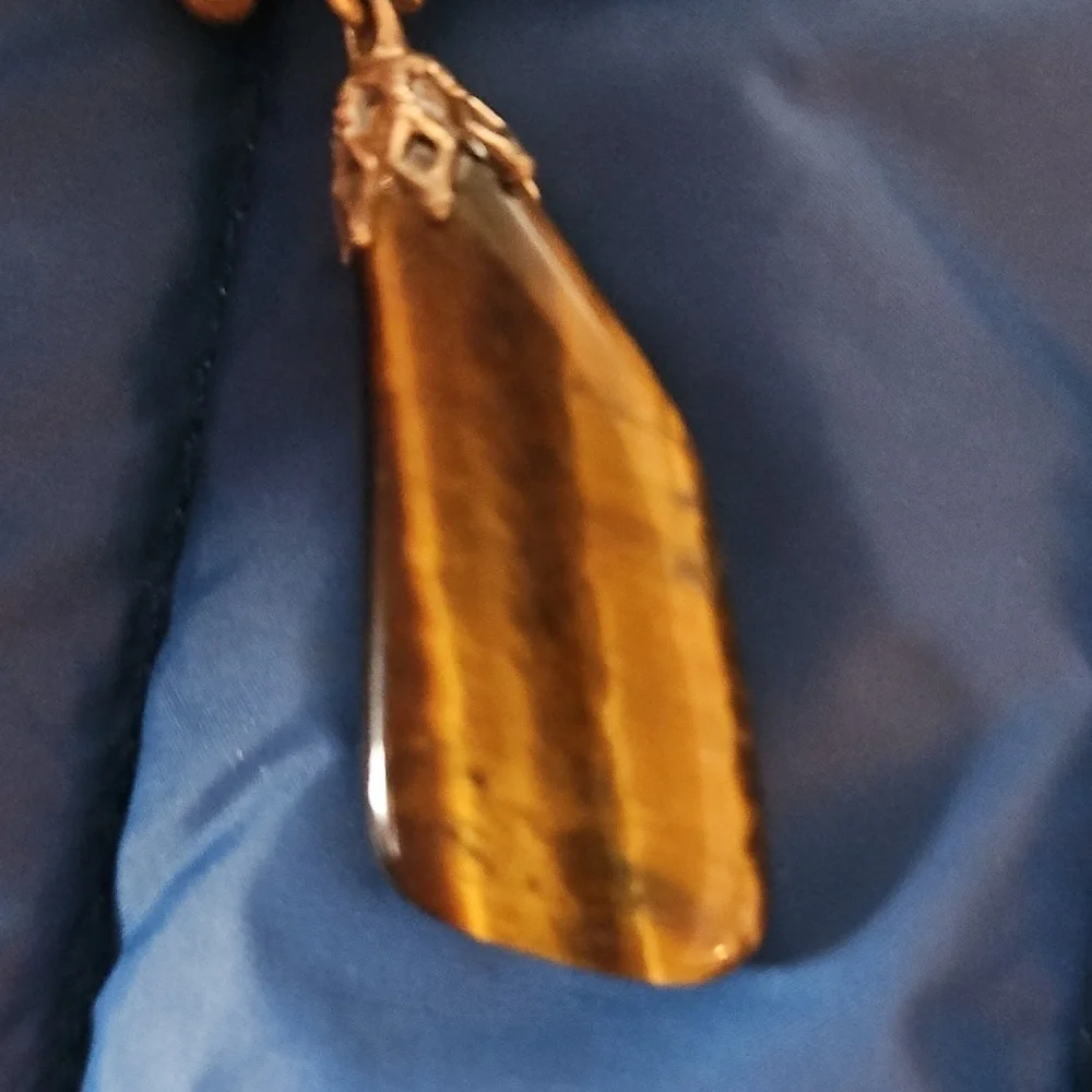 Gold Bow Pendant with Tiger's Eye Charm